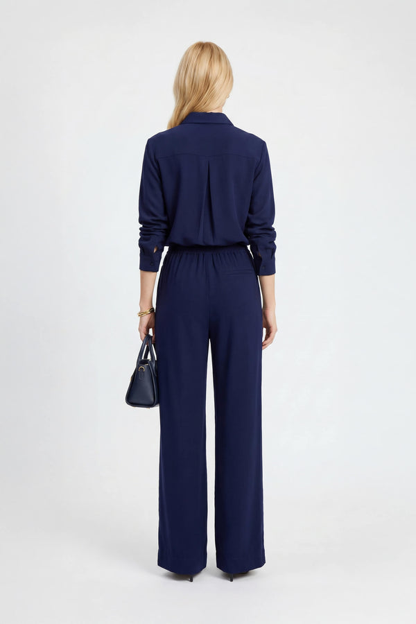Amalfi Navy Striped Rayon Straight-Leg Pants