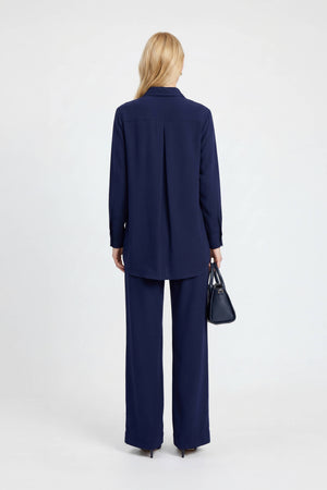 Amalfi Navy Striped Rayon Straight-Leg Pants