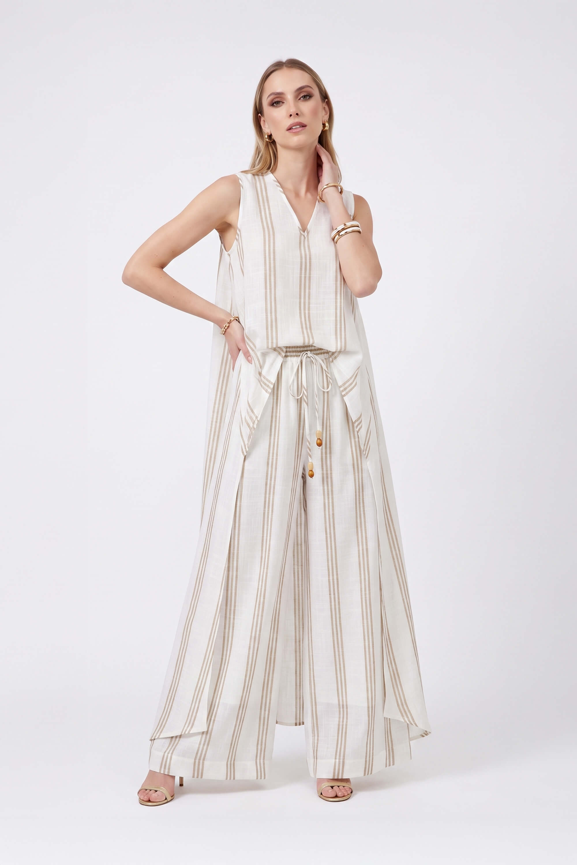 Gala Striped High-Low Sleeveless Blusa 554281KAK