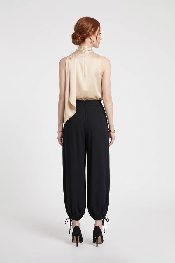Cassandra Contrast Waistband Drawstring Balloon Pantalón 532182 NEG