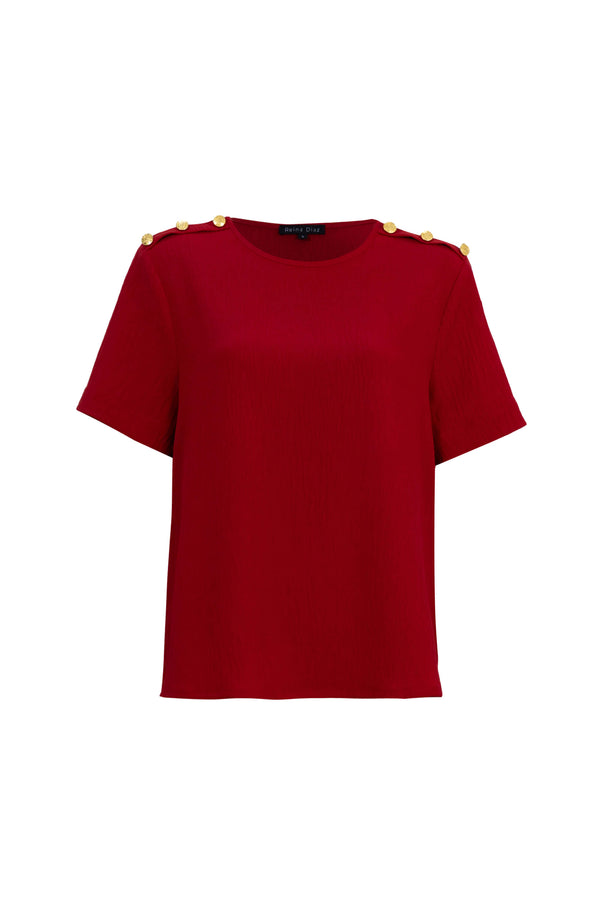Bianca Shoulder-Button Short-Sleeve Blusa 554322