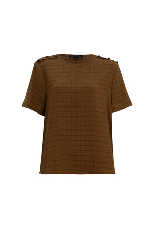 Bianca Shoulder-Button Short-Sleeve Blusa 554322