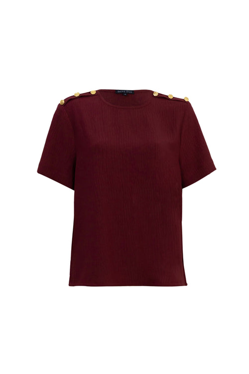 Bianca Shoulder-Button Short-Sleeve Blusa 554322