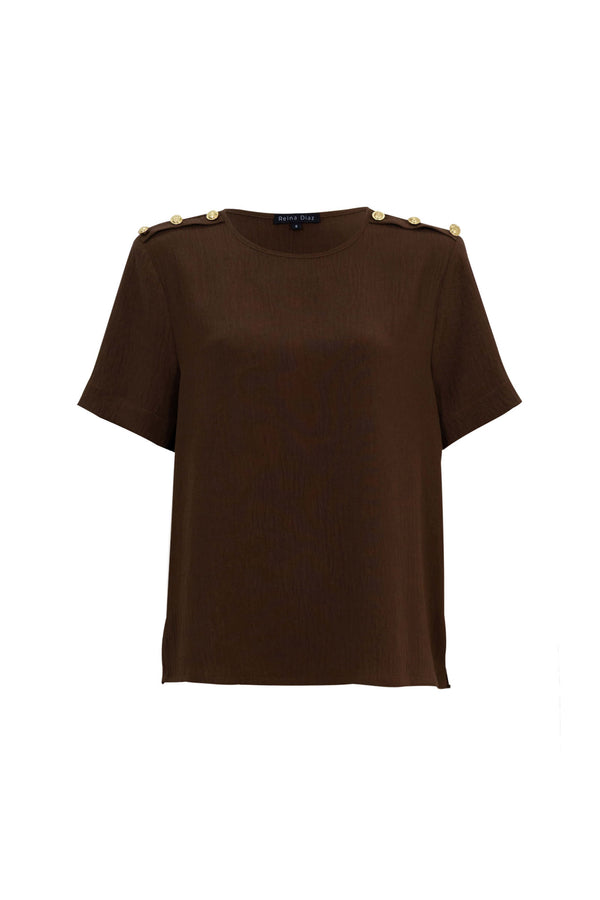 Bianca Shoulder-Button Short-Sleeve Blusa 554322
