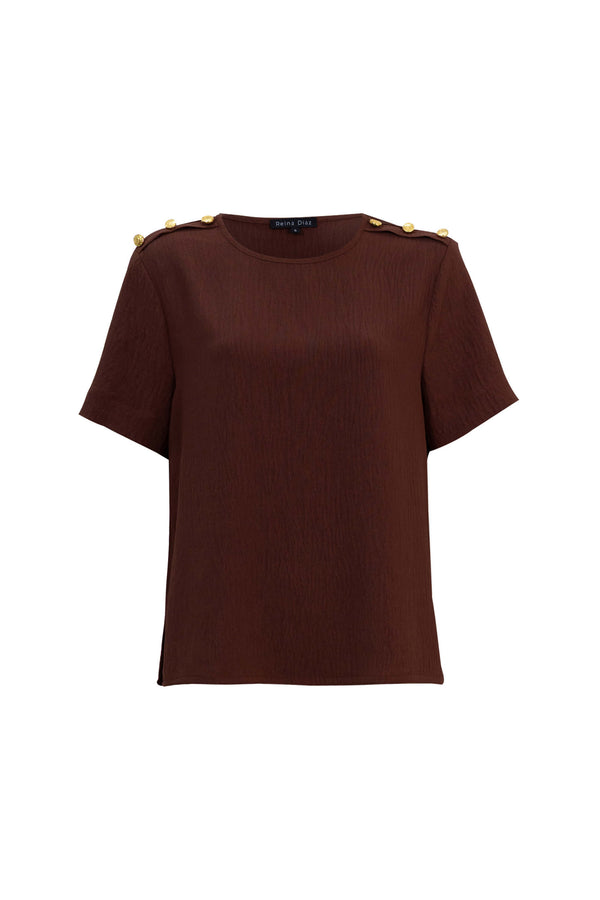 Bianca Shoulder-Button Short-Sleeve Blusa 554322