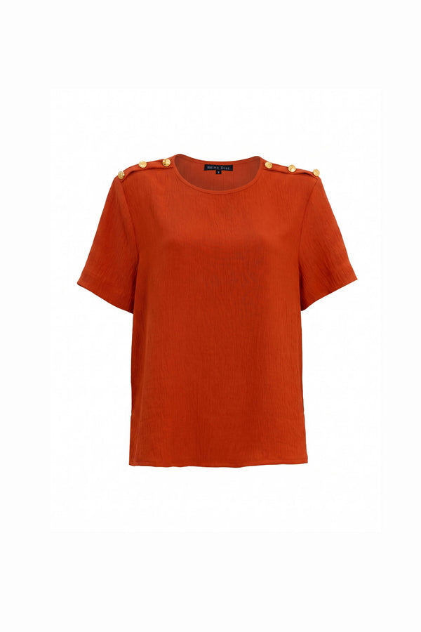 Bianca Shoulder-Button Short-Sleeve Blusa 554322