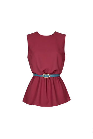 Adriana Belted Peplum Sleeveless Blusa 554325 BET