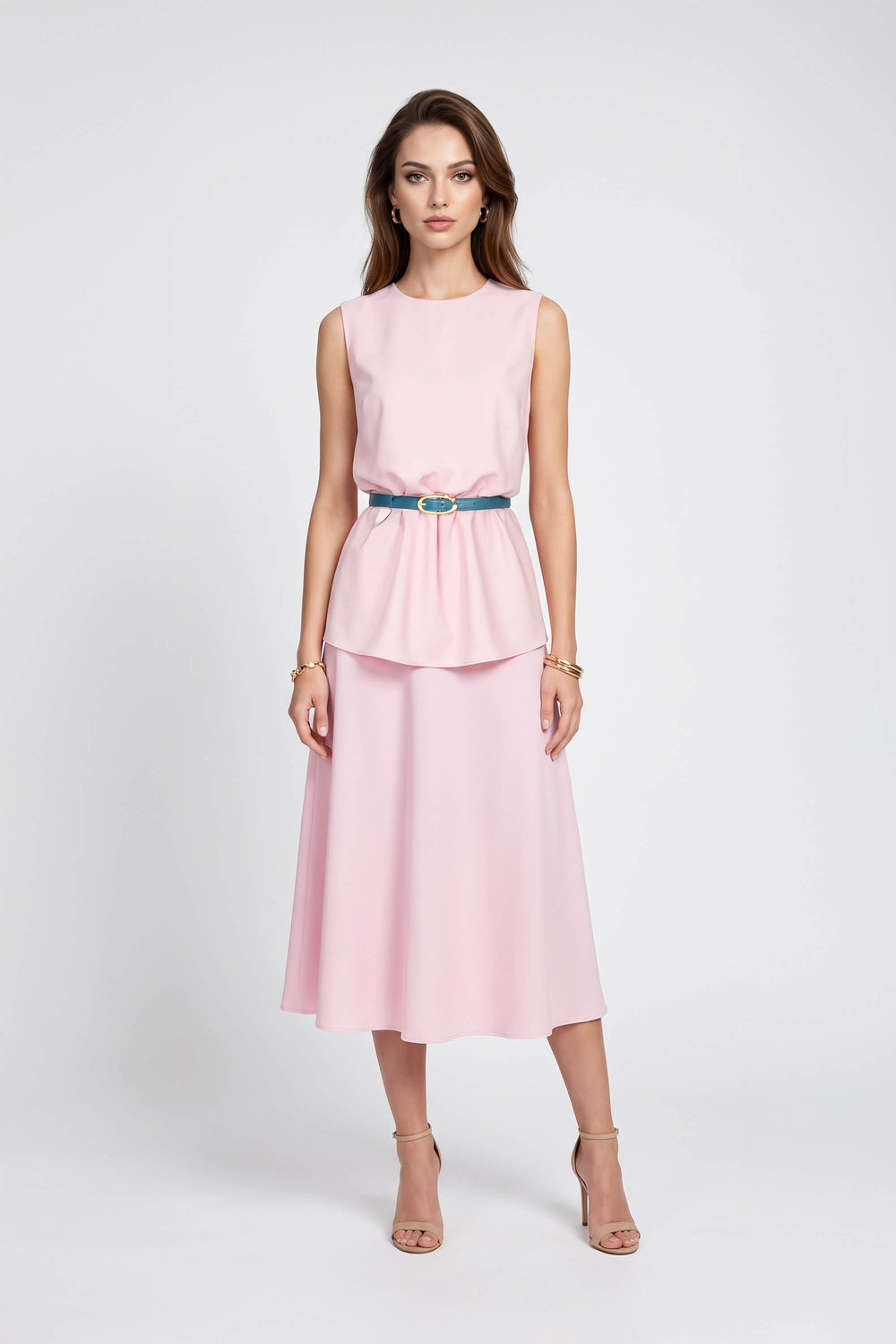 Adriana Belted Peplum Sleeveless Blusa 554325 ROS