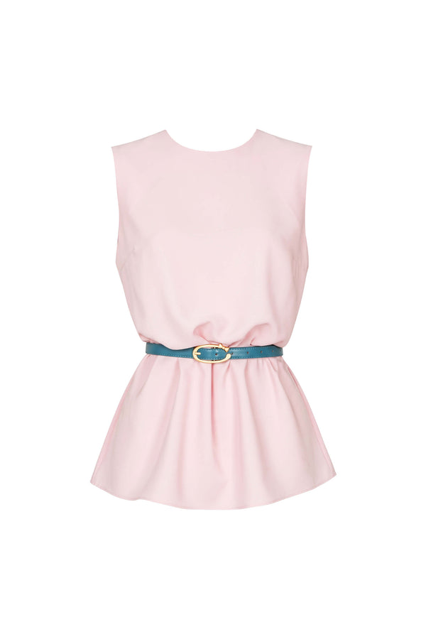 Adriana Belted Peplum Sleeveless Blusa 554325 ROS