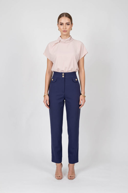 Alexa High-Waist Button Straight Pants 532163 MAR