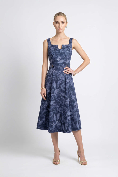 Julieta Notch Square Neck Midi Vestido 723008 MAR