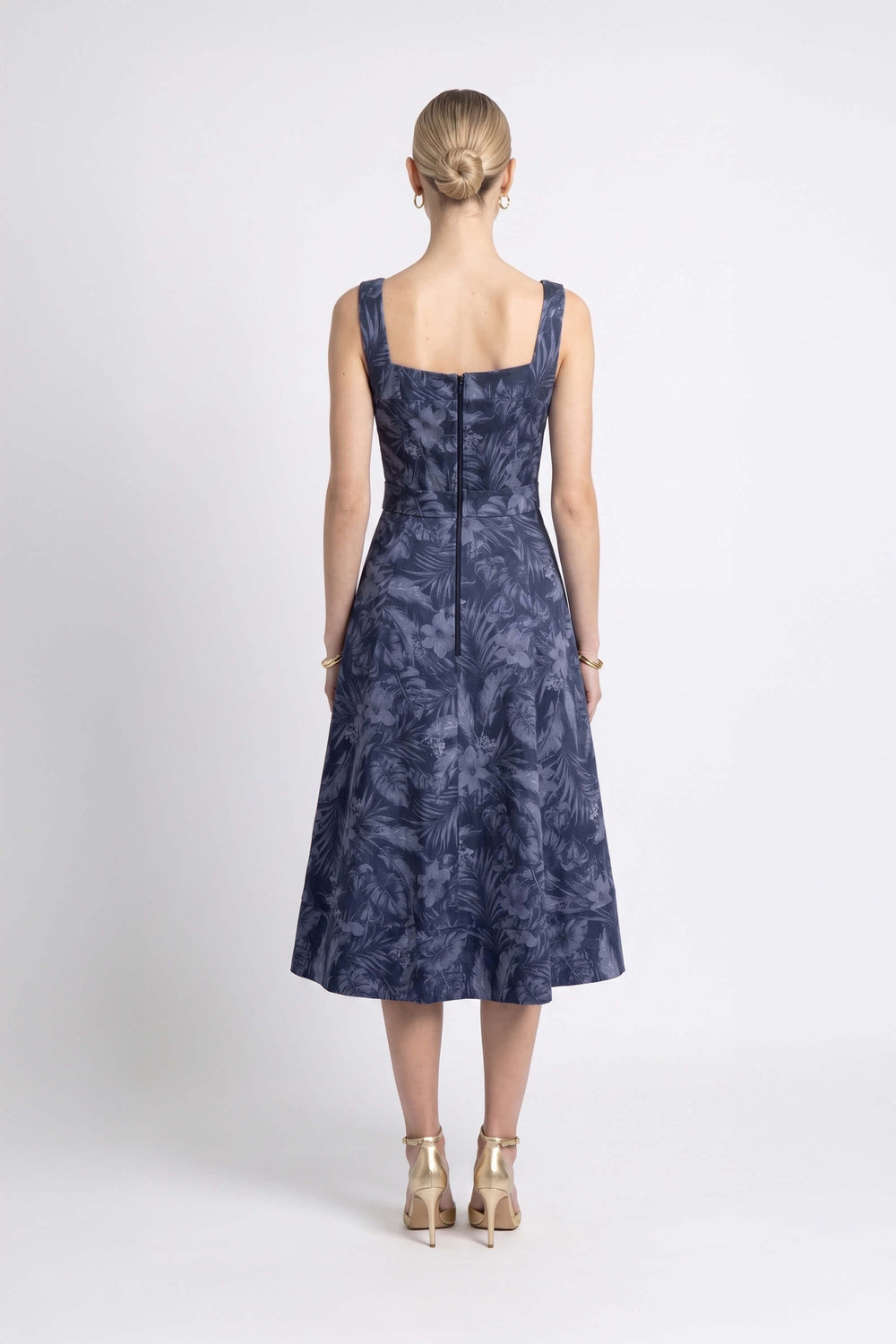 Julieta Notch Square Neck Midi Vestido 723008 MAR