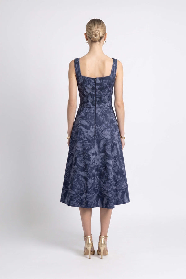 Julieta Notch Square Neck Midi Vestido 723008 MAR