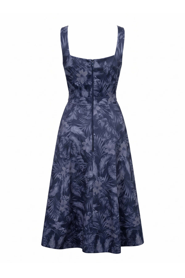 Julieta Notch Square Neck Midi Vestido 723008 MAR