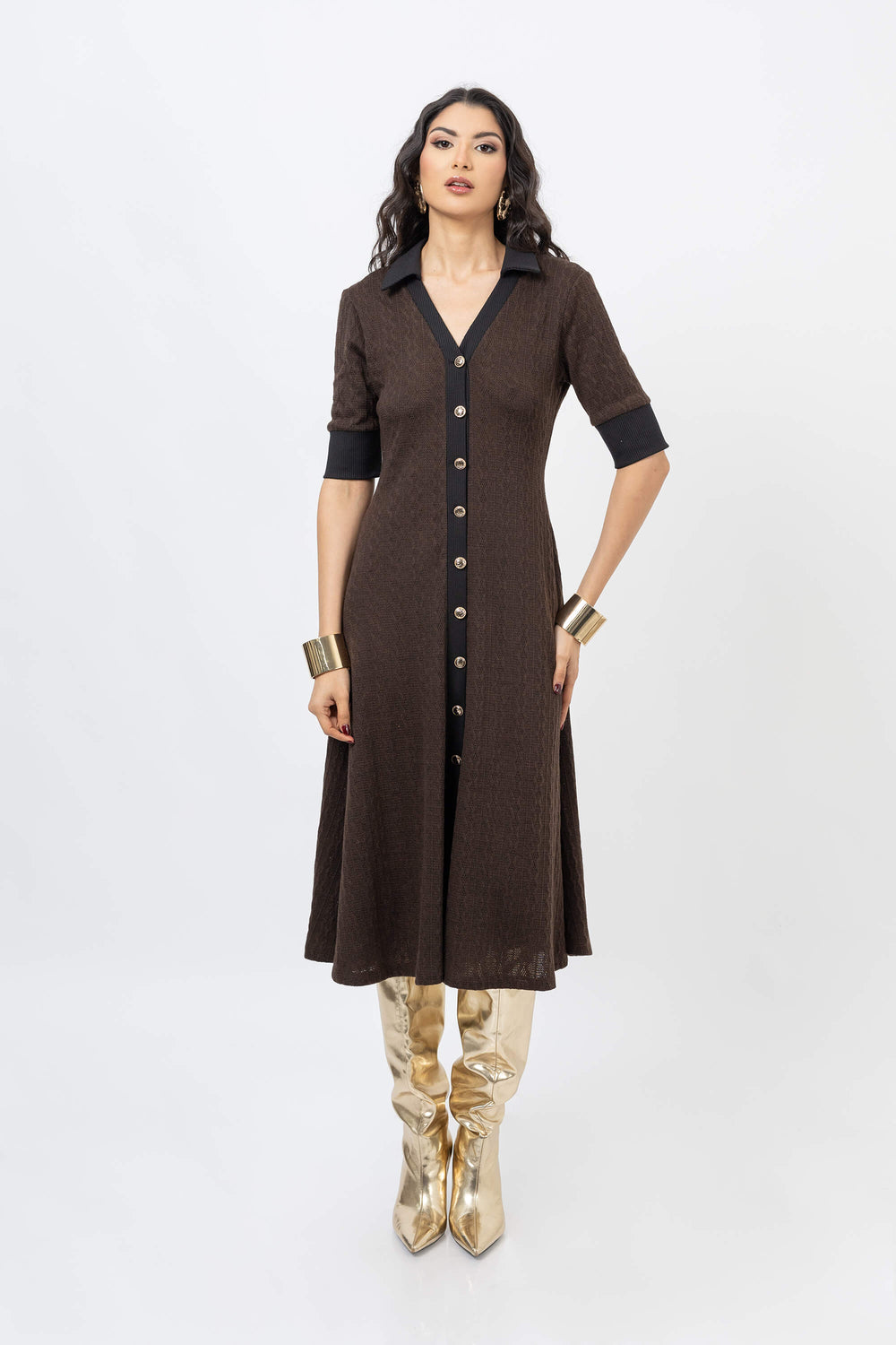 Lana Contrast Knit Vestido 723048 CAF