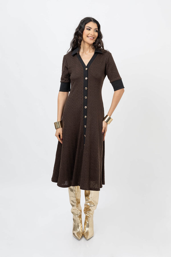 Lana Contrast Knit Vestido 723048 CAF