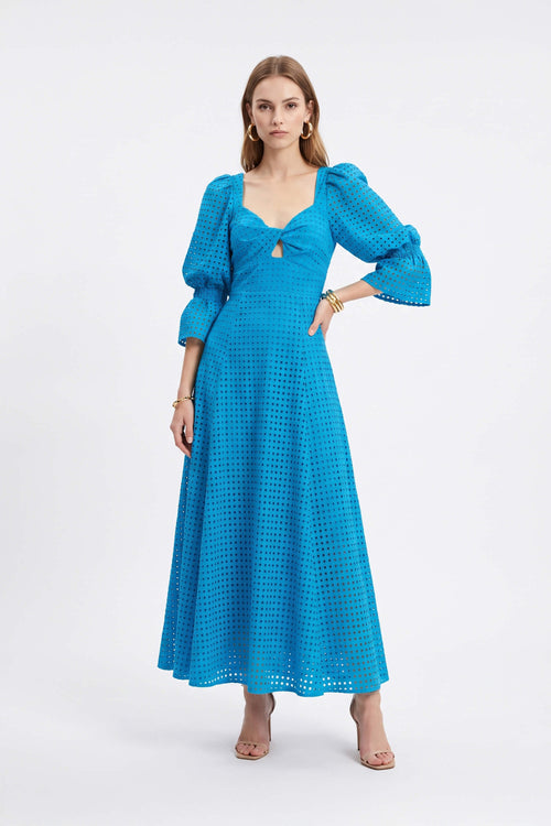 Aaliyah Eyelet Maxi Vestido 723096 AZU