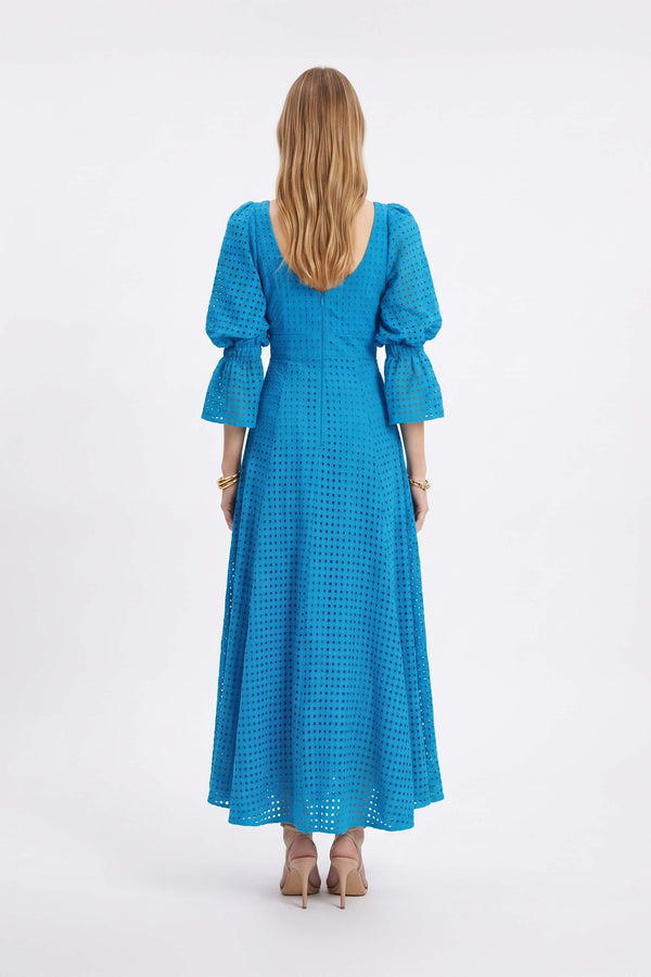 Aaliyah Eyelet Maxi Vestido 723096 AZU