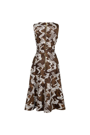 Camila Printed Belted Asymmetric Midi Vestido 723104 CAF