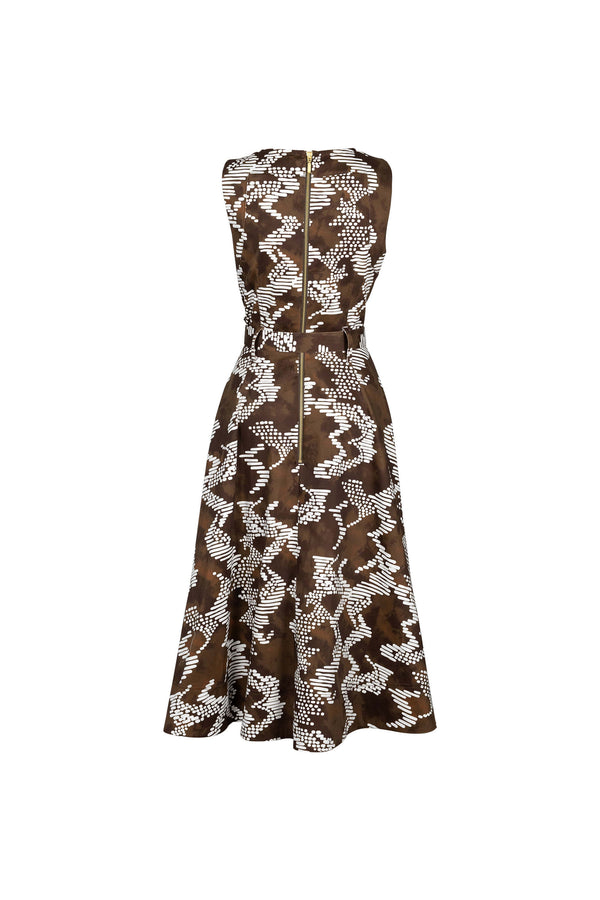 Camila Printed Belted Asymmetric Midi Vestido 723104 CAF