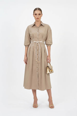 Bianca Tassel-Belted Denim Midi Shirt Dress