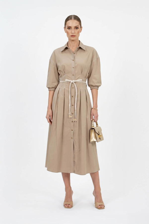 Bianca Tassel-Belted Denim Midi Shirt Dress