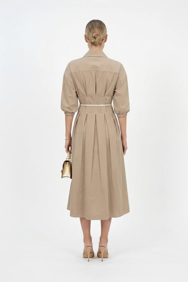 Bianca Tassel-Belted Denim Midi Shirt Dress