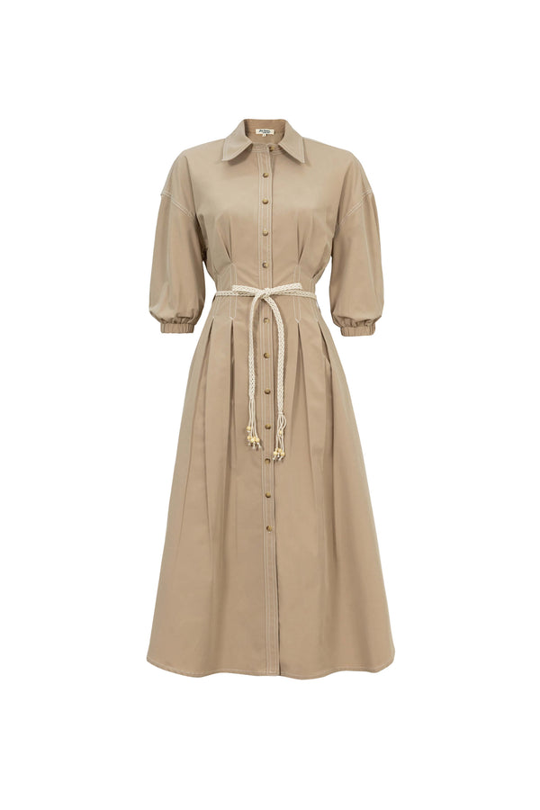 Bianca Tassel-Belted Denim Midi Shirt Dress