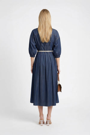 Bianca Tassel-Belted Denim Midi Shirt Dress