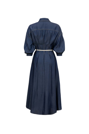 Bianca Tassel-Belted Denim Midi Shirt Dress