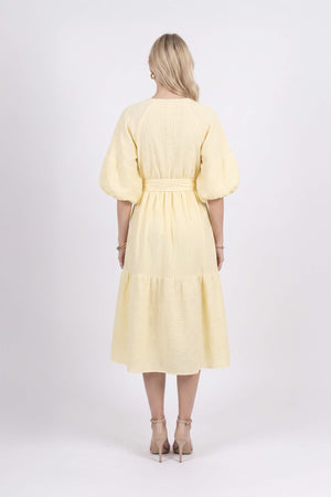 Beatrice Striped Puff Sleeve Midi Vestido 723107 AMA