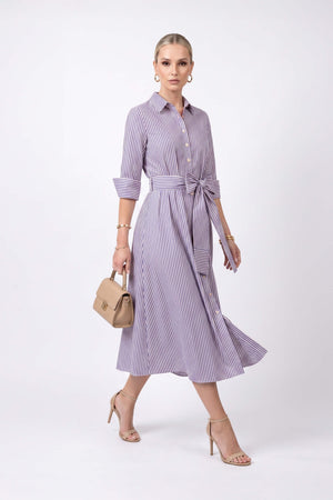 Regina Striped Belted Camisero Vestido 723108AZU