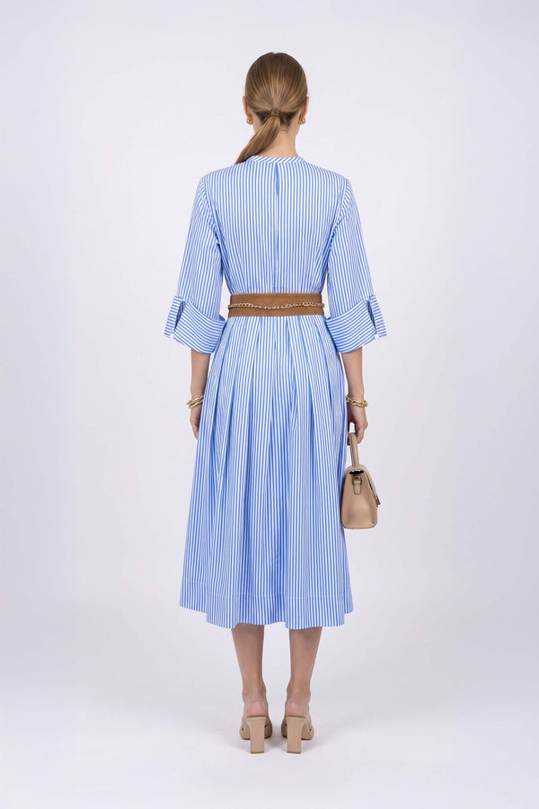 Victoria Belted Striped Midi Vestido 723113 AZU