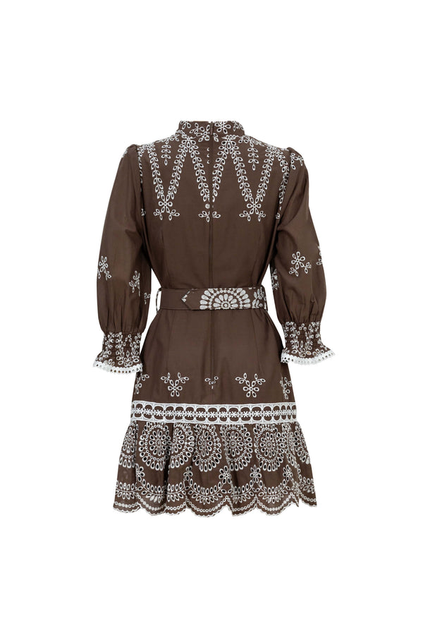 Viviana Mock-Neck Eyelet Vestido Corto 723123