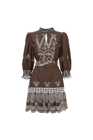 Viviana Mock-Neck Eyelet Vestido Corto 723123