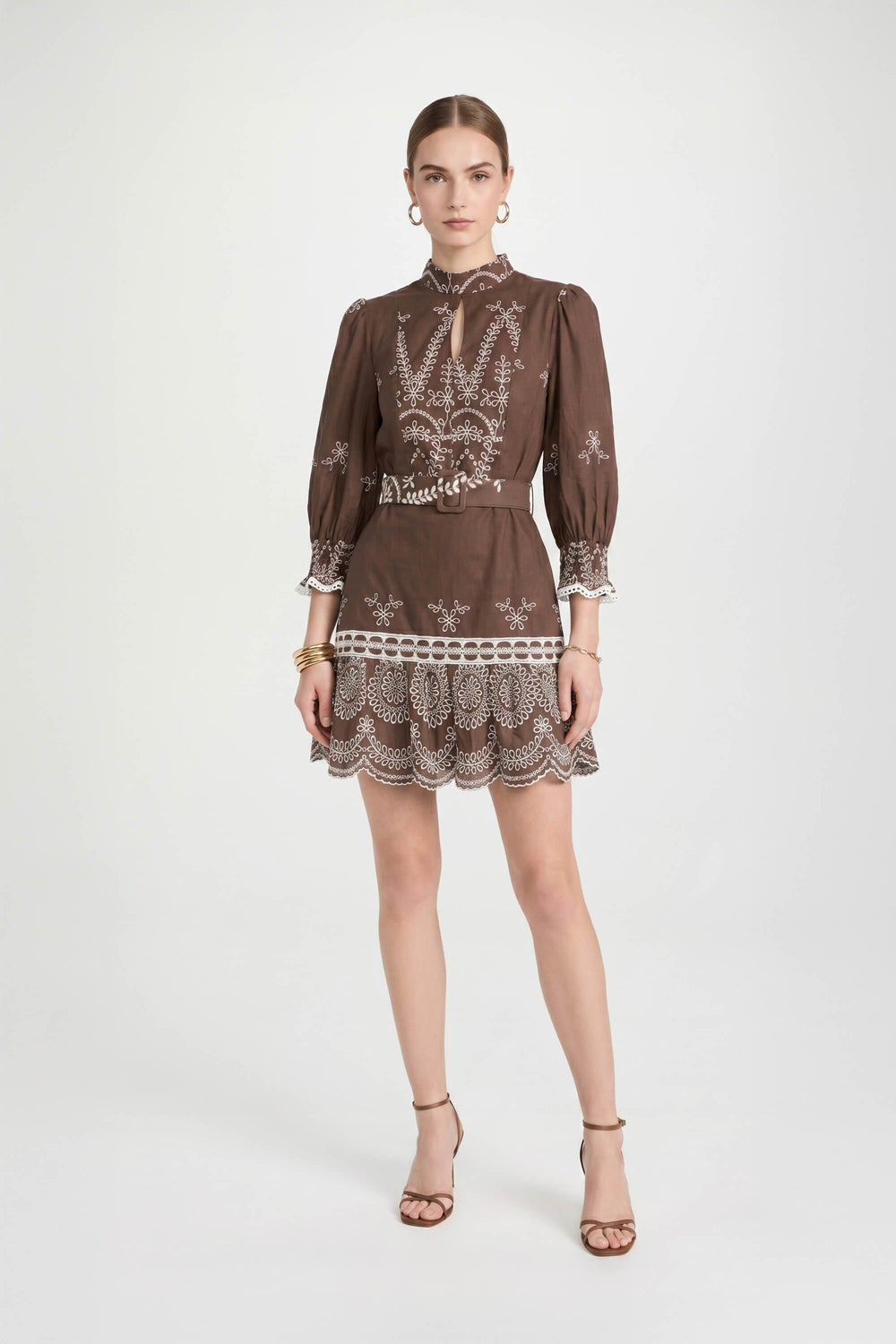 Viviana Mock-Neck Eyelet Vestido Corto 723123