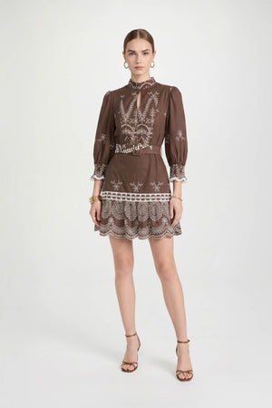 Viviana Mock-Neck Eyelet Vestido Corto 723123