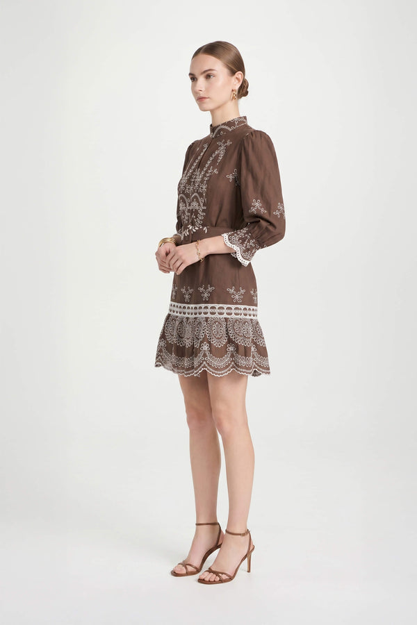 Viviana Mock-Neck Eyelet Vestido Corto 723123