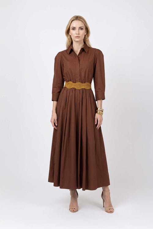Olivia Belted Striped Shirt Maxi Vestido 723127 CAF