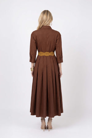 Olivia Belted Striped Shirt Maxi Vestido 723127 CAF