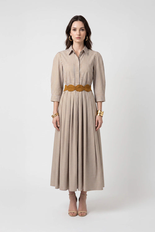 Olivia Belted Striped Shirt Maxi Vestido 723127 DEN