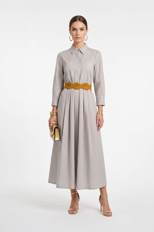 Olivia Belted Striped Shirt Maxi Vestido 723127 PER