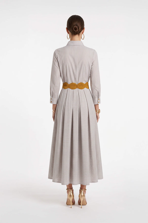 Olivia Belted Striped Shirt Maxi Vestido 723127 PER