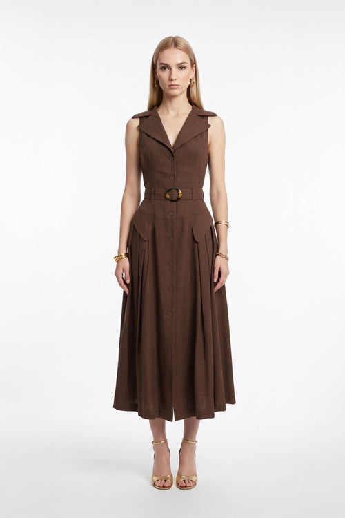 Clarissa One-Shoulder Cascade Maxi Vestido 723144 CAF
