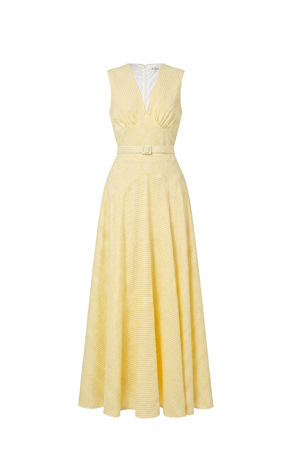 Amalia Striped V-Neck Maxi Vestido 723157 AMA