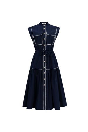 Leonor Contrast-Piping Button-Front Vestido 723160MAR