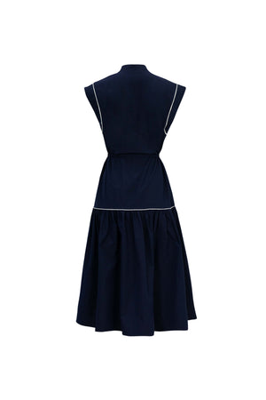 Leonor Contrast-Piping Button-Front Vestido 723160MAR