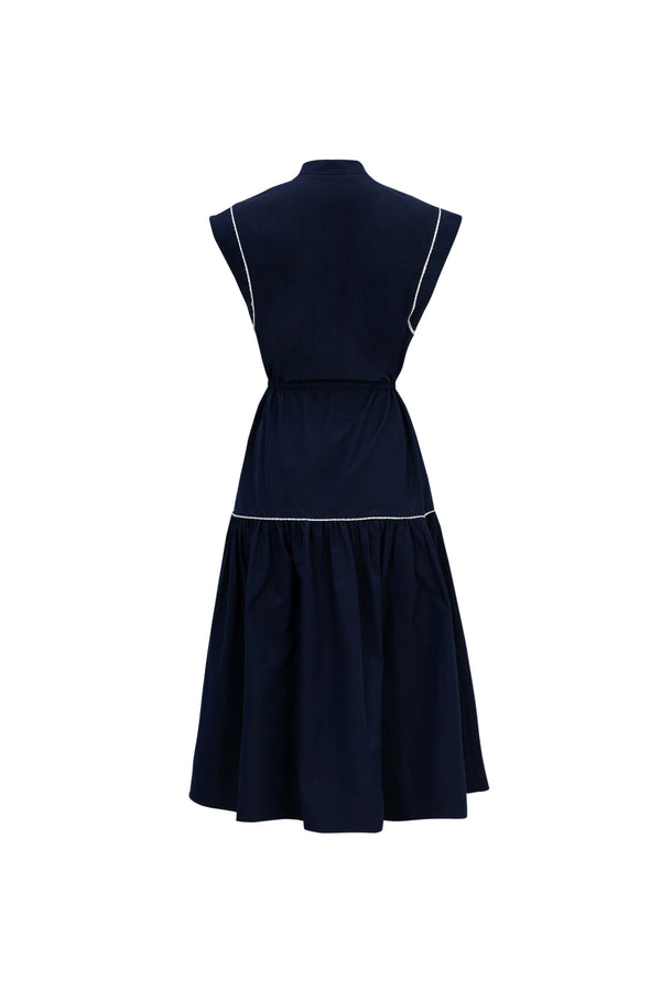 Leonor Contrast-Piping Button-Front Vestido 723160MAR