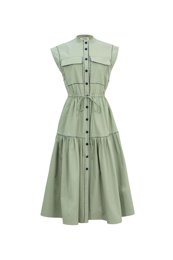 Leonor Contrast-Piping Button-Front Vestido 723160MUS