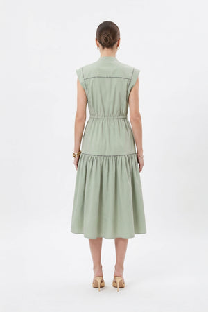 Leonor Contrast-Piping Button-Front Vestido 723160MUS
